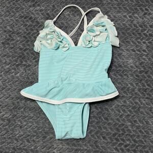 Floatimini Girls One Piece Swimsuit 2T Aqua Floral Ruffle Swimsuit